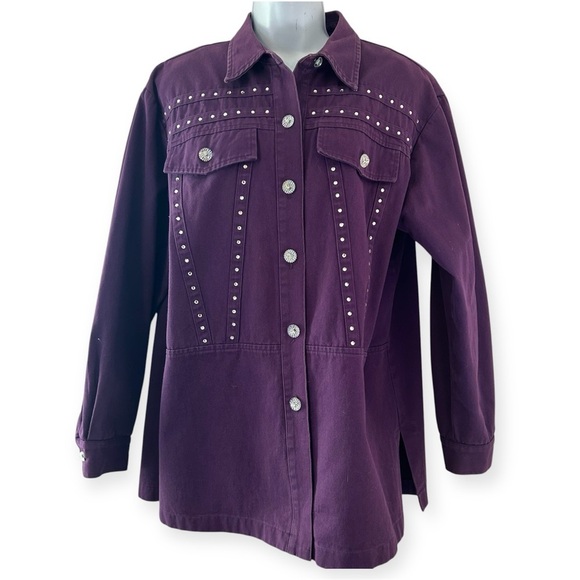 SAINT GERMAIN Paris Vintage Purple Denim Rhinestone Jacket Women's Size L - Picture 6 of 10
